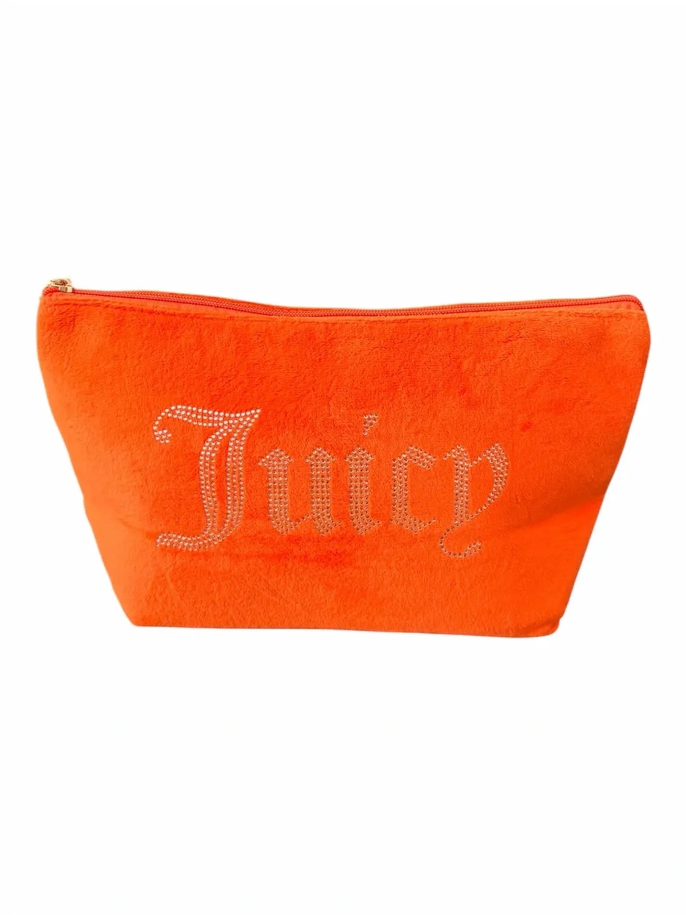 Juicy Couture Orange Velour Rhinestone Cosmetic Makeup Bag Y2K